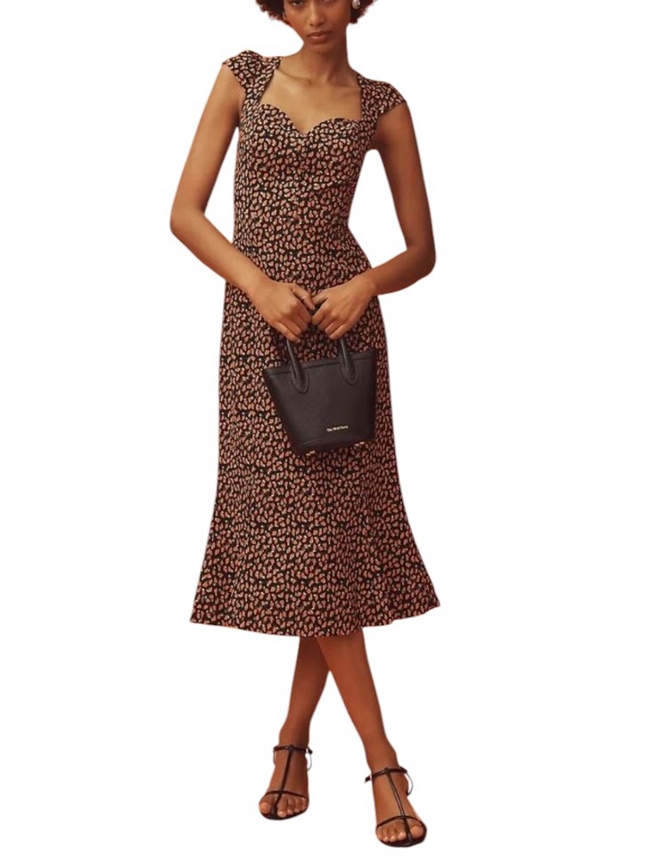 Anthropologie Women’s Cecily Fit & Flare Sweetheart Midi Dress Raspberry Print L